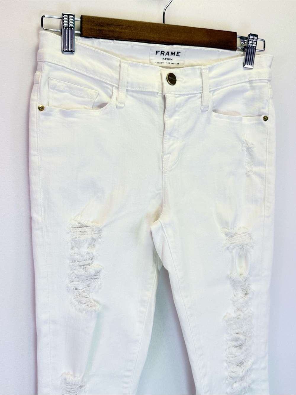 FRAME Denim Le Skinny De Jeanne White Stretch Distressed Jeans Women’s Size 28 - Picture 2 of 10